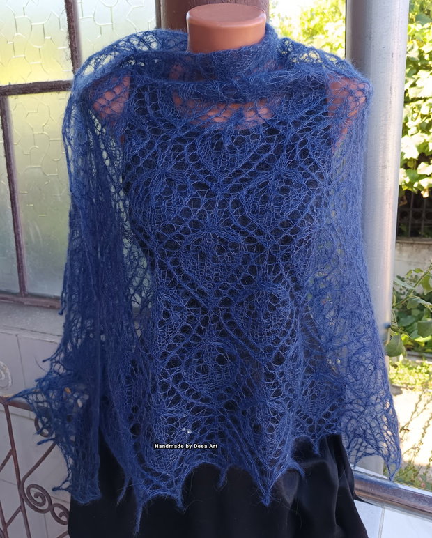Sal tricotat bleumarin, mohair cu matase