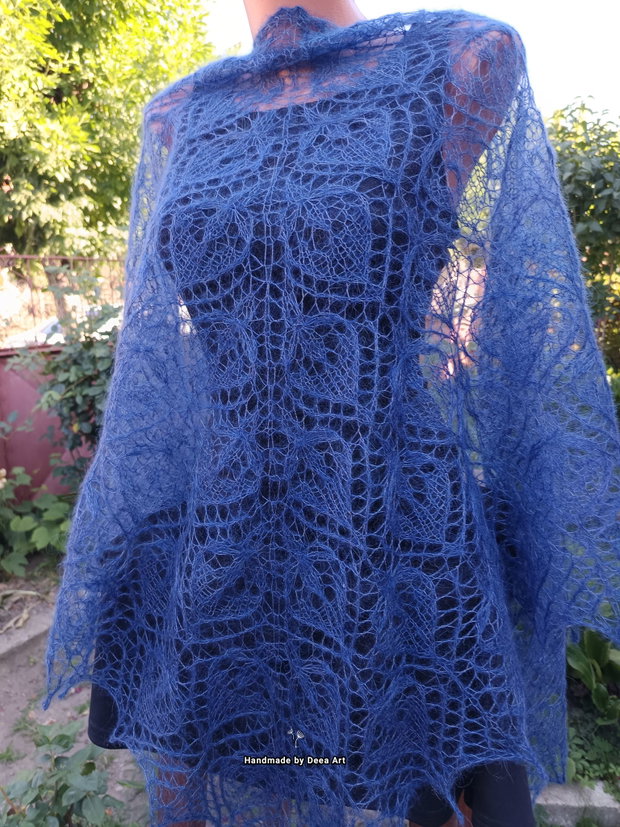 Sal tricotat bleumarin, mohair cu matase