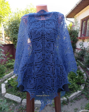 Sal tricotat bleumarin, mohair cu matase