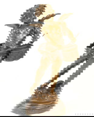 Ingeras cantand la tobe-statueta din bronz pe un soclu din marmura