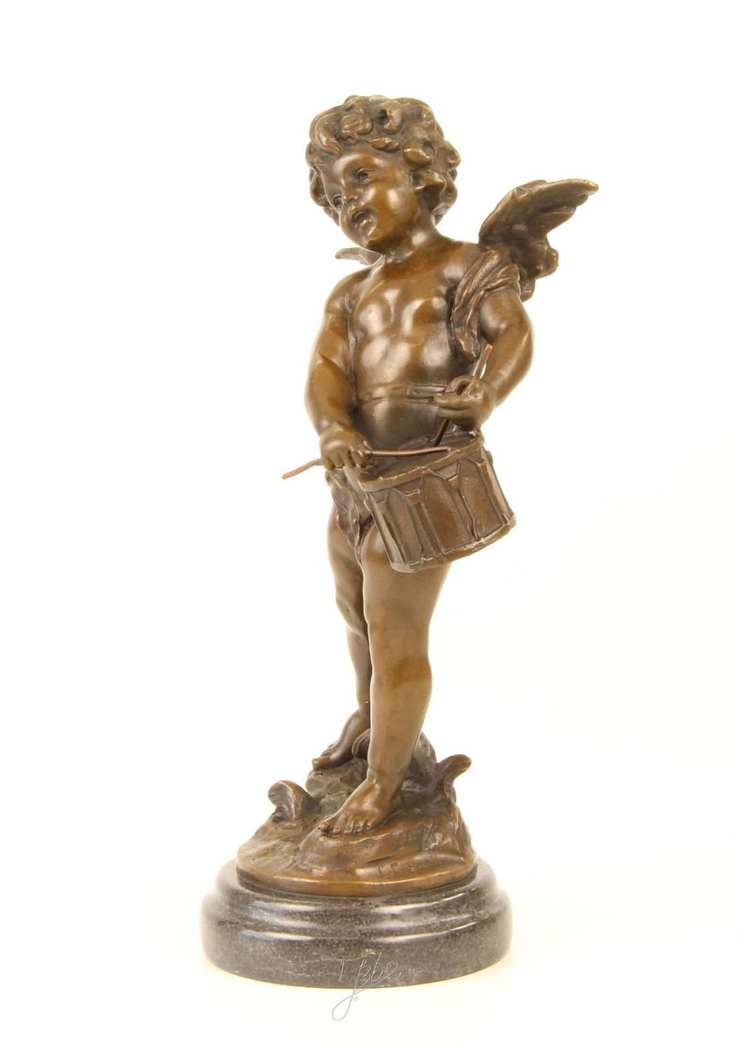 Ingeras cantand la tobe-statueta din bronz pe un soclu din marmura