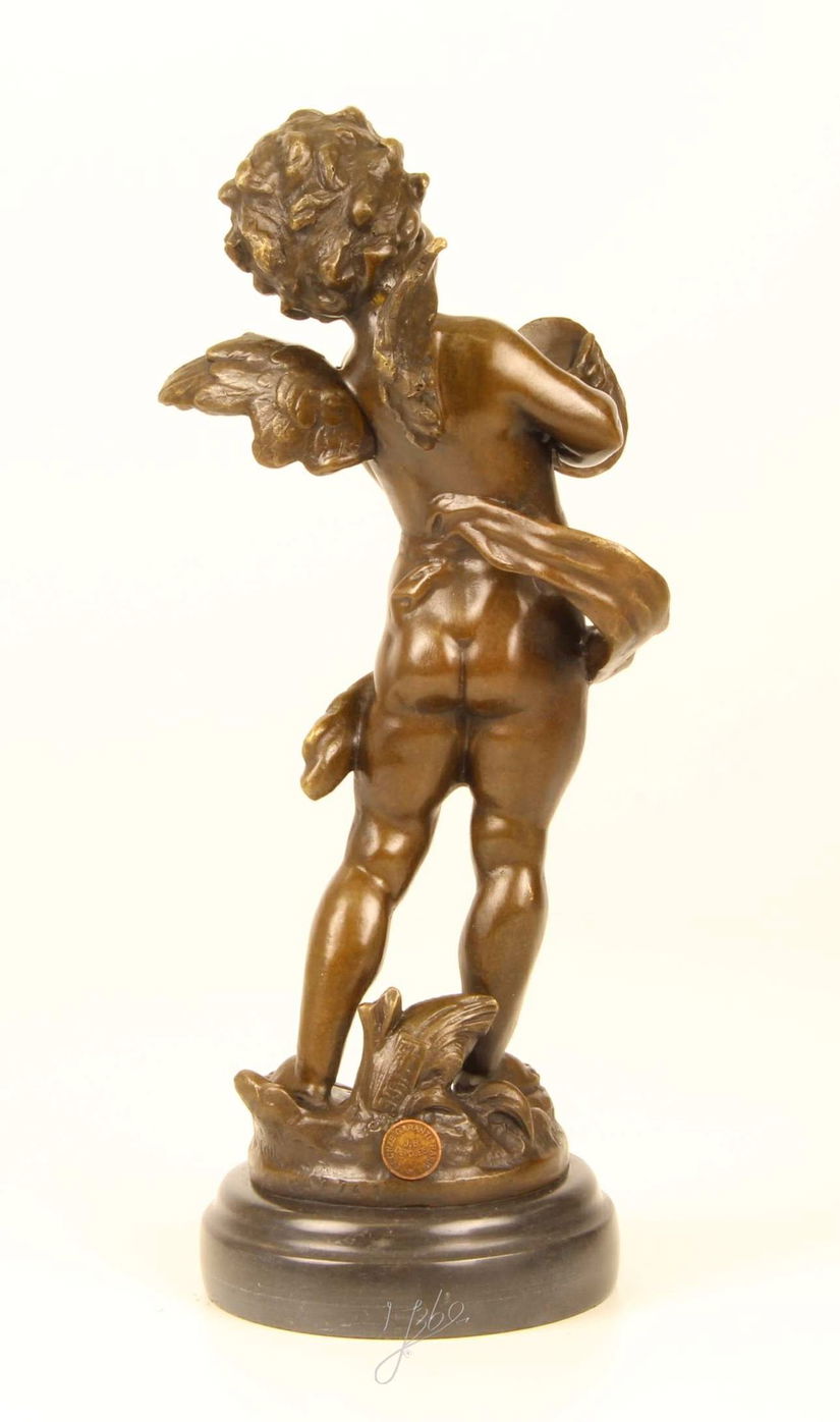 Ingeras cantand la cimbale-statueta din bronz pe un soclu din marmura