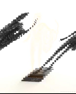 Apolo Belvedere-statueta din bronz cu un soclu din marmura