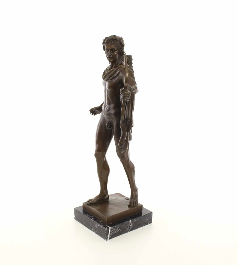 Apolo Belvedere-statueta din bronz cu un soclu din marmura