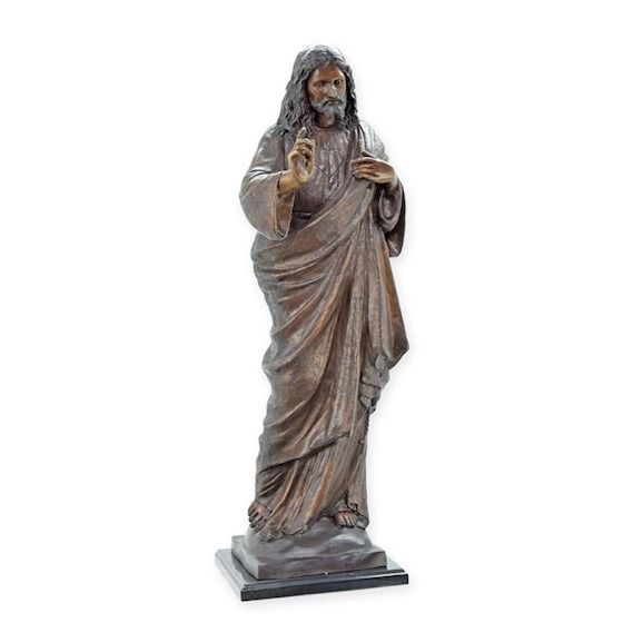 Isus Hristos-statueta din bronz cu un soclu din marmura