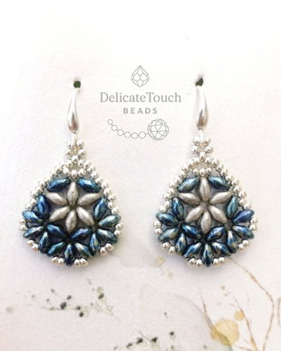 Cercei Handmade Albastru Metalizat si Argintiu | Margele SuperDuo si Tortite Argint 925