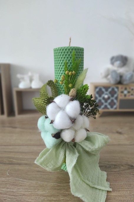Lumanare de botez din ceara naturala de albine verde, Colorart