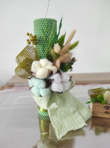 Lumanare de botez din ceara naturala de albine verde, Colorart