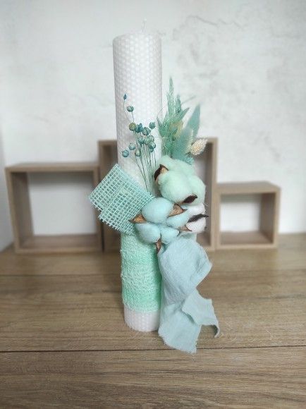 Lumanare de botez din ceara naturala de albine menta, Colorart