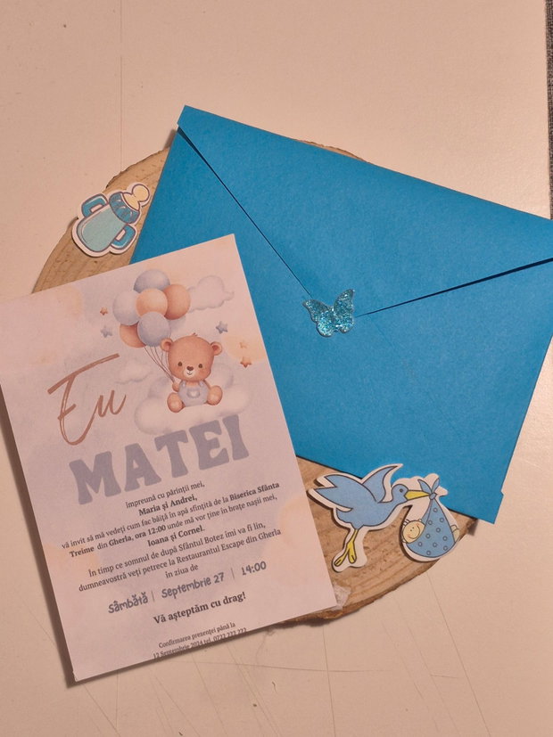Invitație botez băiat cu Ursuleț