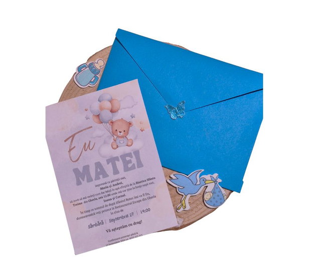 Invitație botez băiat cu Ursuleț