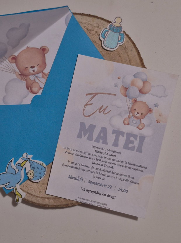 Invitație botez băiat cu Ursuleț
