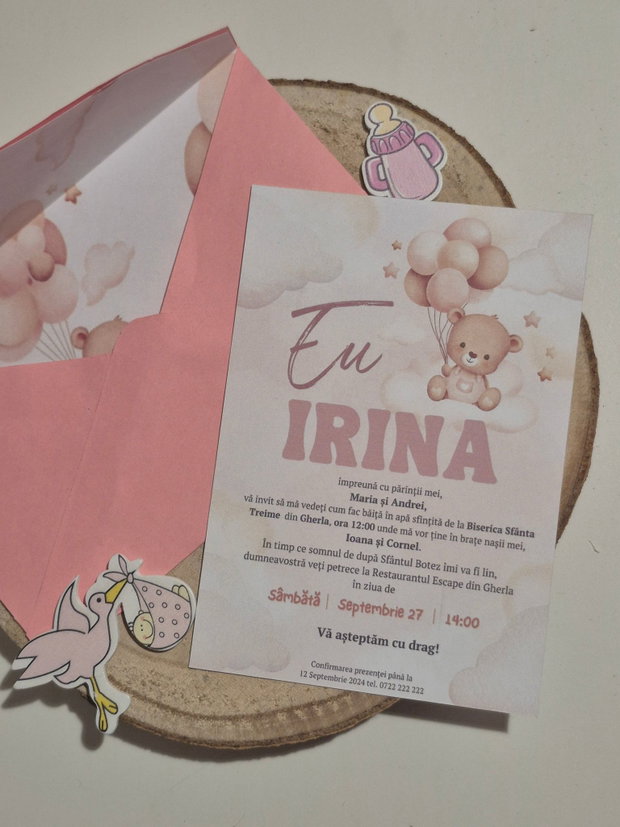 Invitație botez fetiță cu Ursuleț
