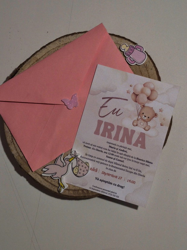 Invitație botez fetiță cu Ursuleț