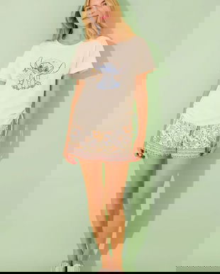 women'secret pijama SNOOPY culoarea bej, bumbac, 3139898