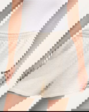 Rotate pantaloni scurți din bumbac culoarea bej, melanj, high waist, 1143833070