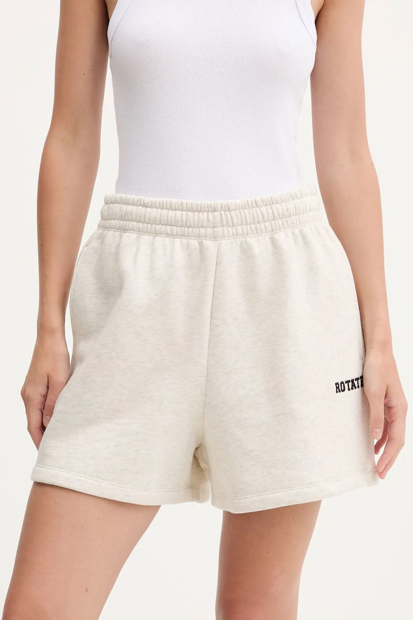 Rotate pantaloni scurți din bumbac culoarea bej, melanj, high waist, 1143833070