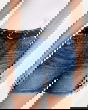 Diesel pantaloni scurți jeans DE-JIRO SHORTS uni, high waist, A19060.0DBEL