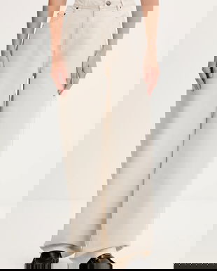 Rotate pantaloni de bumbac culoarea bej, lat, high waist, 1142981763