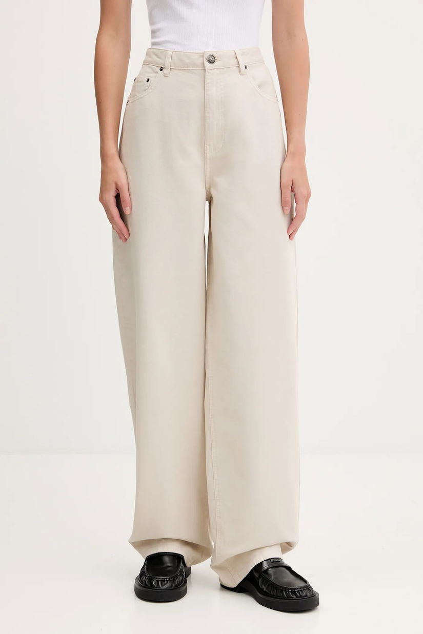 Rotate pantaloni de bumbac culoarea bej, lat, high waist, 1142981763