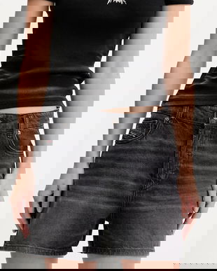 Diesel pantaloni scurți jeans DE-JIRO SHORTS culoarea negru, uni, high waist, A19060.0DBEM