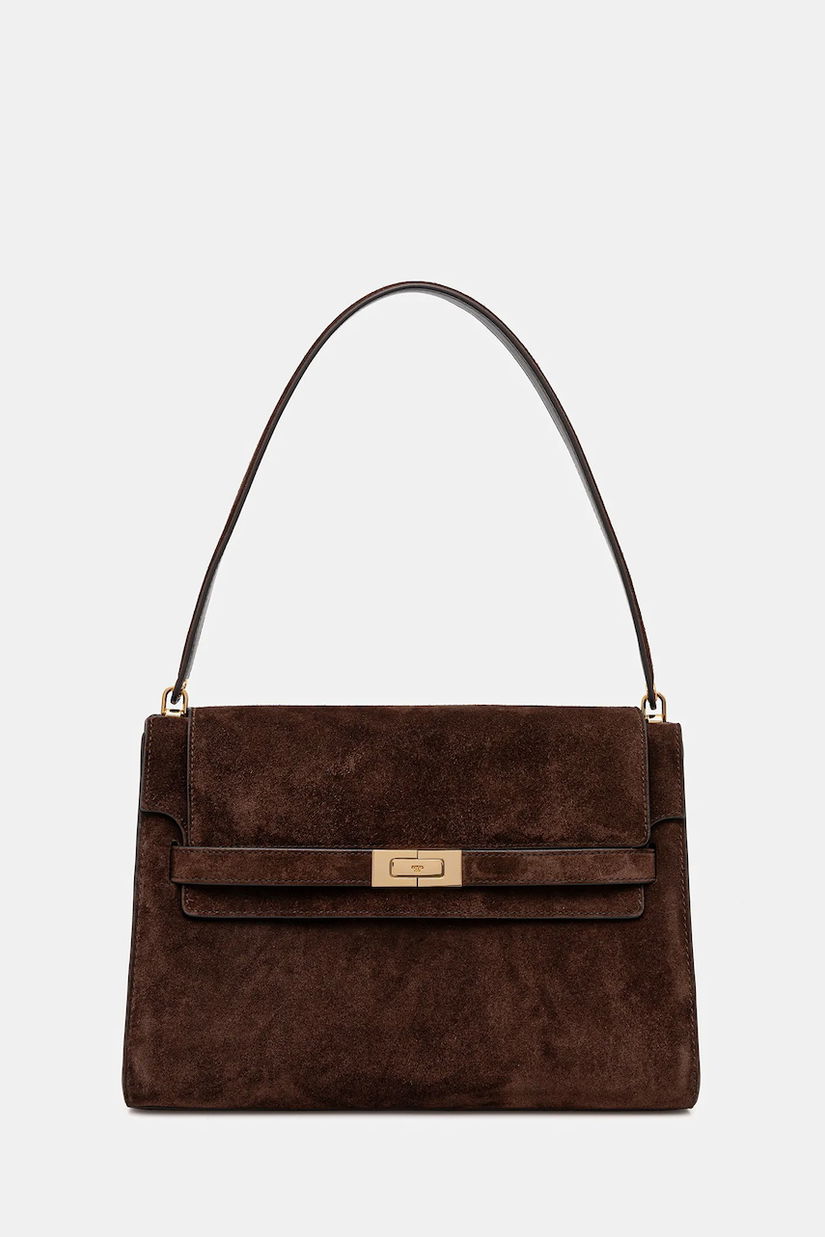 Tory Burch geantă de mână din piele întoarsă Lee Radziwill culoarea maro, 169256-200