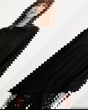 Rotate hanorac de bumbac culoarea negru, uni, 114390100