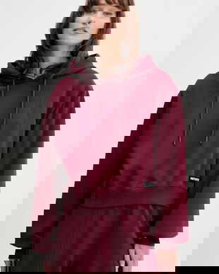 Rotate hanorac de bumbac culoarea bordo, cu glugă, uni, 1143872734