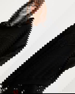 Rotate hanorac de bumbac culoarea negru, cu glugă, cu imprimeu, 115084100