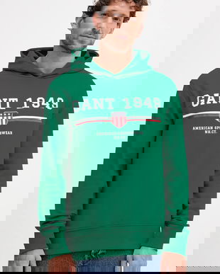 Gant bluză culoarea verde, cu glugă, cu imprimeu, 2067042