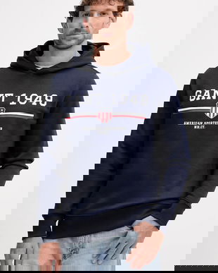 Gant bluză culoarea albastru marin, cu glugă, cu imprimeu, 2067042