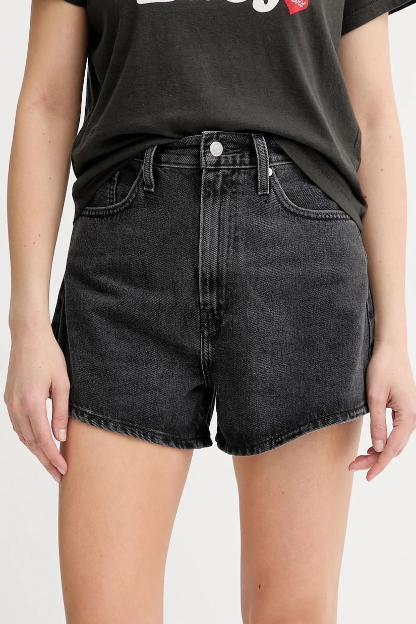 Levi's pantaloni scurți jeans culoarea gri, uni, high waist, A1965