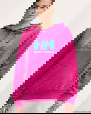 Helly Hansen hanorac de bumbac HH LOGO 2.0 femei, culoarea roz, cu glugă, cu imprimeu, 34460