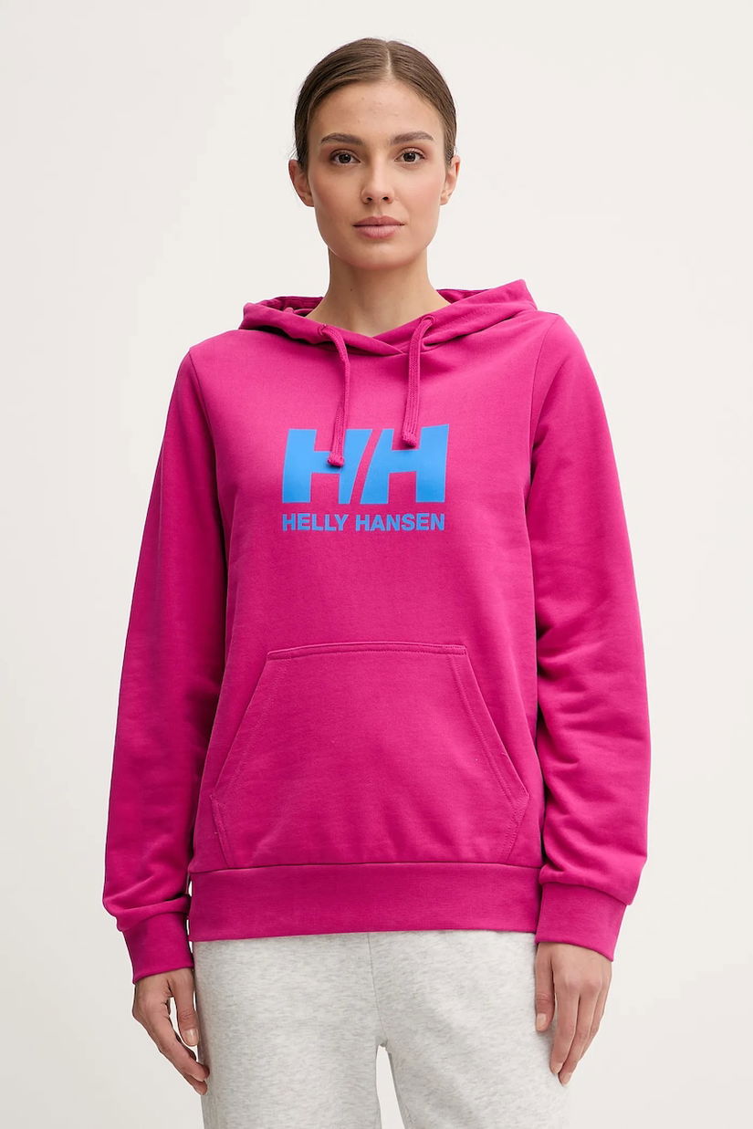 Helly Hansen hanorac de bumbac HH LOGO 2.0 femei, culoarea roz, cu glugă, cu imprimeu, 34460