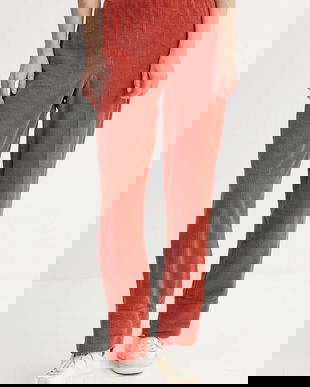 American Vintage pantaloni de catifea cord culoarea gri, drept, high waist, PADO137