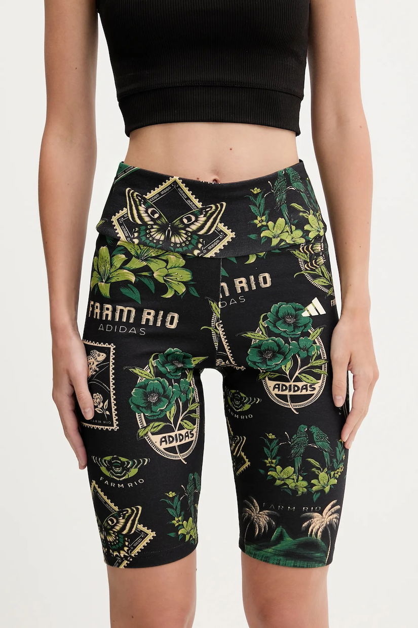 adidas pantaloni scurți culoarea negru, cu imprimeu, high waist, JM8346