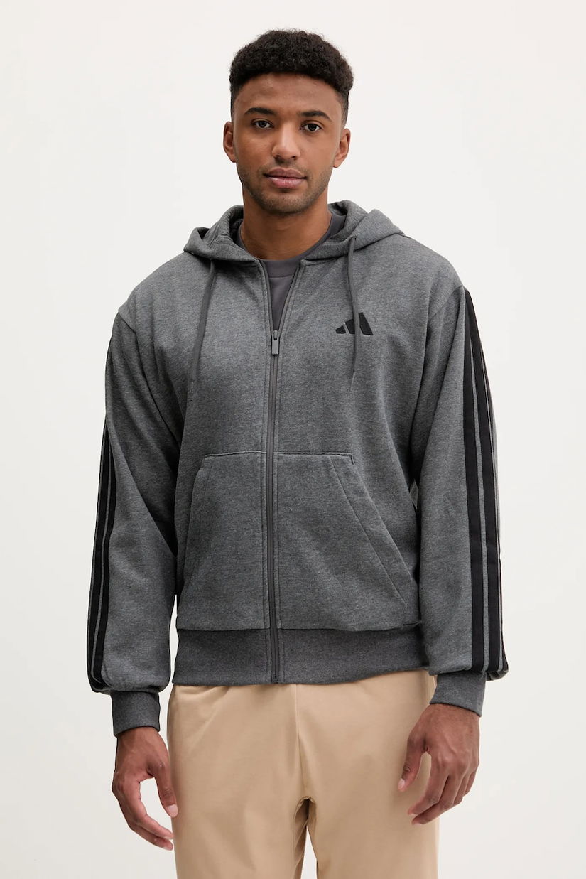 adidas cardigan Essentials culoarea gri, cu glugă, uni, JL9824