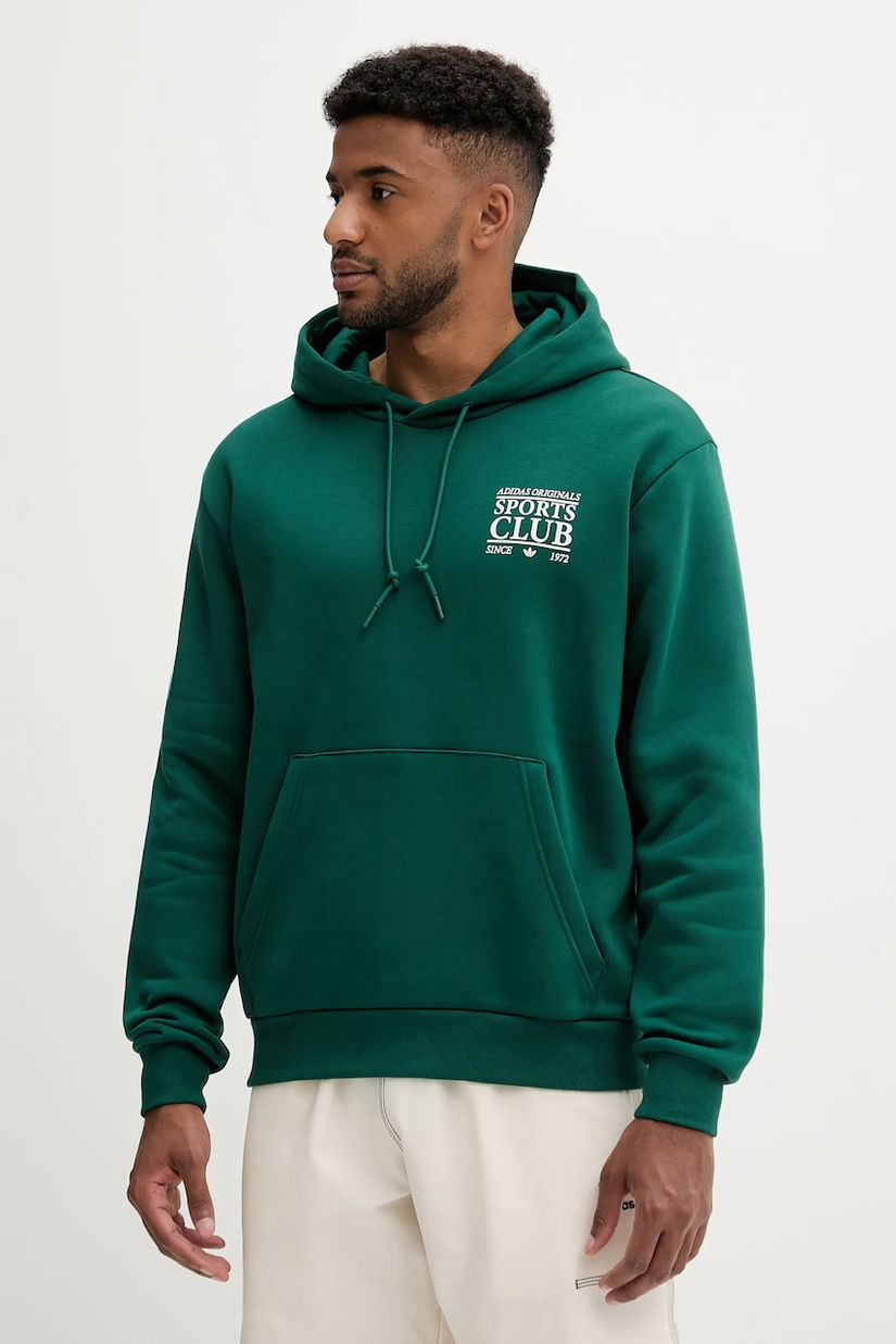 adidas Originals hanorac de bumbac Graphic Hoodie culoarea verde, cu glugă, cu imprimeu, JX3059