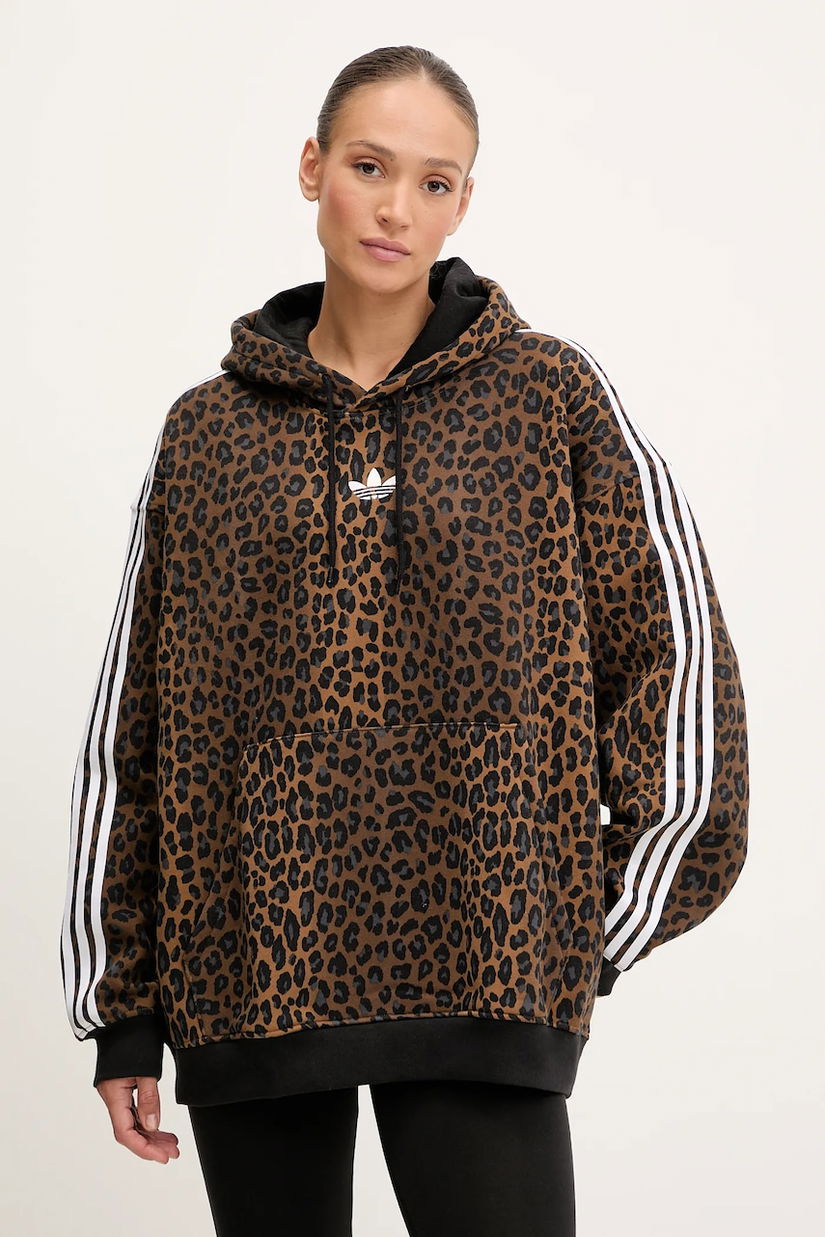 adidas Originals bluză Graphic Lo Hd culoarea maro, cu glugă, cu imprimeu, JV7560