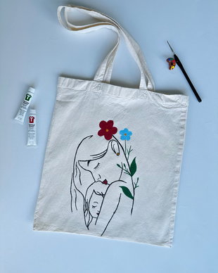 Tote Bag Mamă de fată, pictat manual
