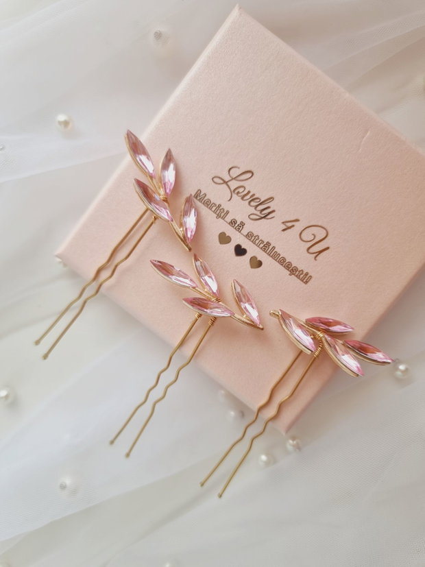 LUIGI roz - SET AGRAFE handmade cu pietre roz