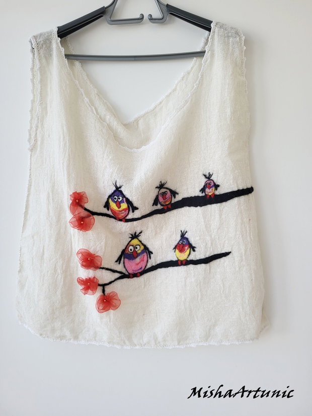 VANDUT - Bluza din bumbac si pasarele impaslite