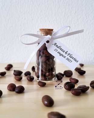 Marturii nunta sticlute cu cafea, marturii cafea, marturii sticluta, marturii personalizate
