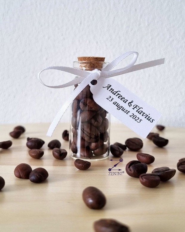 Marturii nunta sticlute cu cafea, marturii cafea, marturii sticluta, marturii personalizate