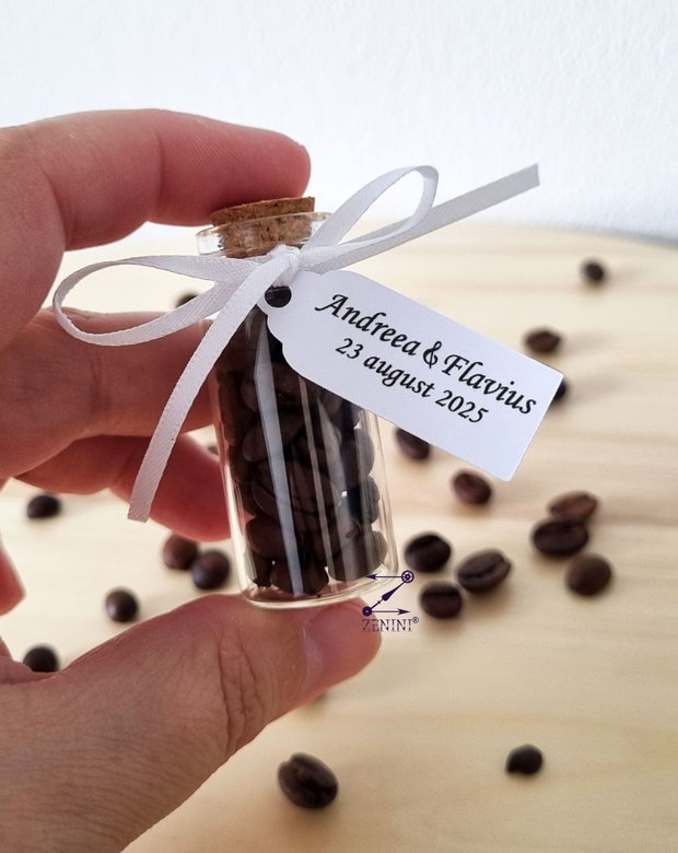 Marturii nunta sticlute cu cafea, marturii cafea, marturii sticluta, marturii personalizate