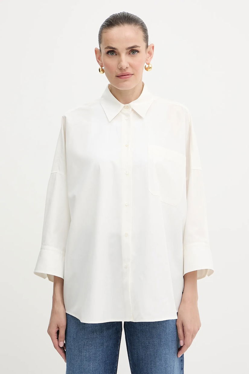 Weekend Max Mara cămașă din bumbac ZAVORRA culoarea bej, cu guler clasic, relaxed, 2525116121600