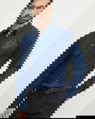 Versace Jeans Couture cămașă din bumbac bărbați, culoarea bleumarin, cu guler clasic, slim, 78GALYS1 CN002