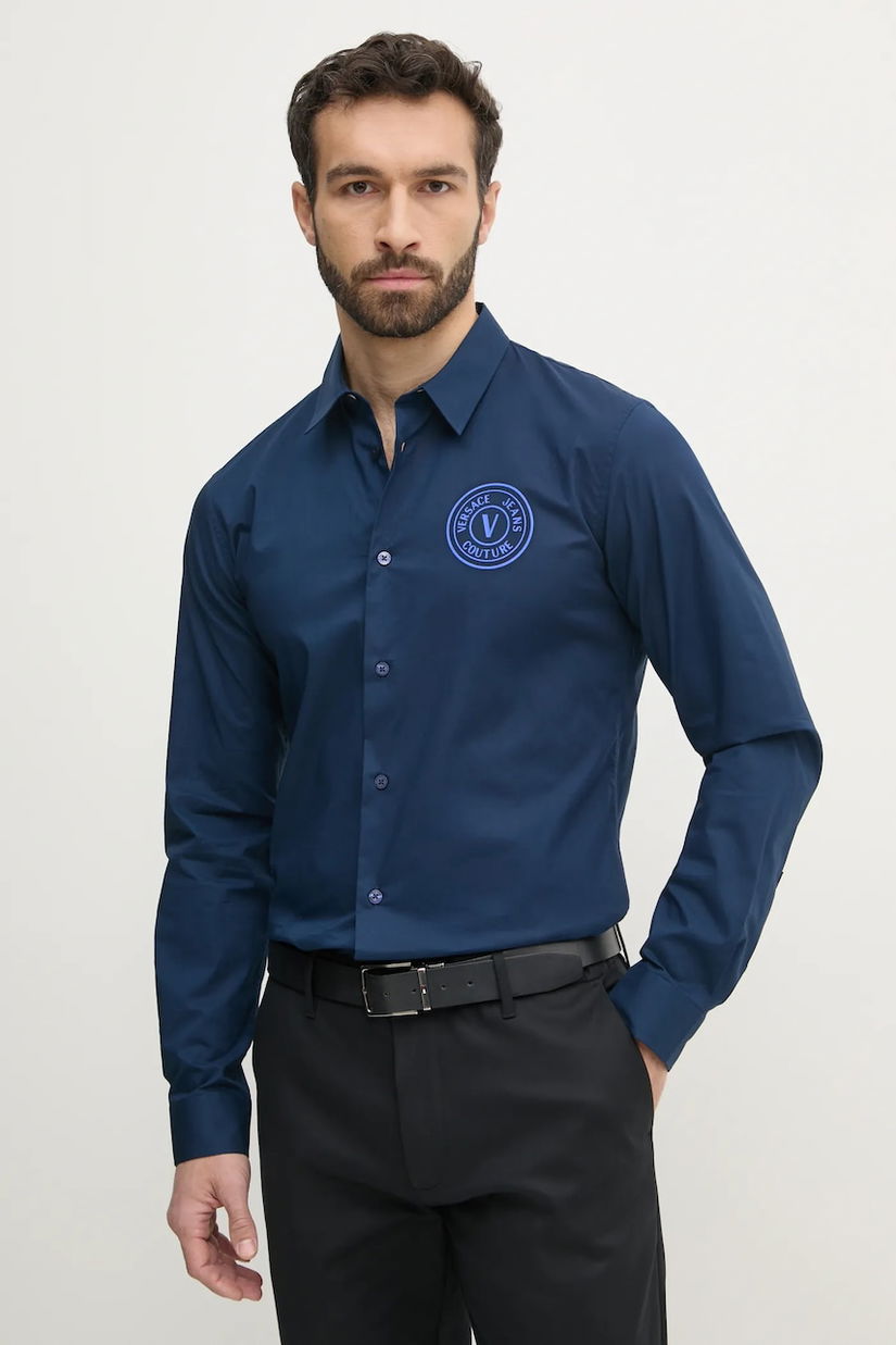 Versace Jeans Couture cămașă din bumbac bărbați, culoarea bleumarin, cu guler clasic, slim, 78GALYS1 CN002