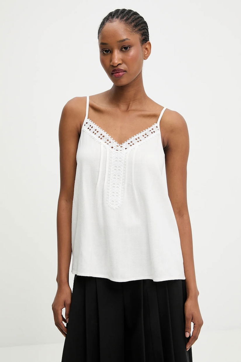 Answear.LAB bluza din amestec de in culoarea alb, neted