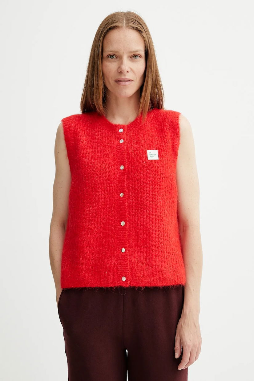 American Vintage vestă din amestec de lână culoarea roșu, light, EAST19MC